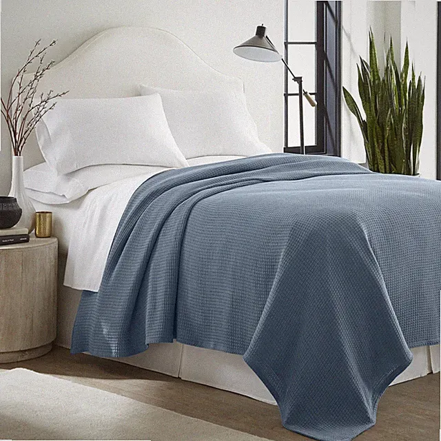 100% Cotton Blanket Twin Size Blue Soft Lightweight 66 x 90 inches