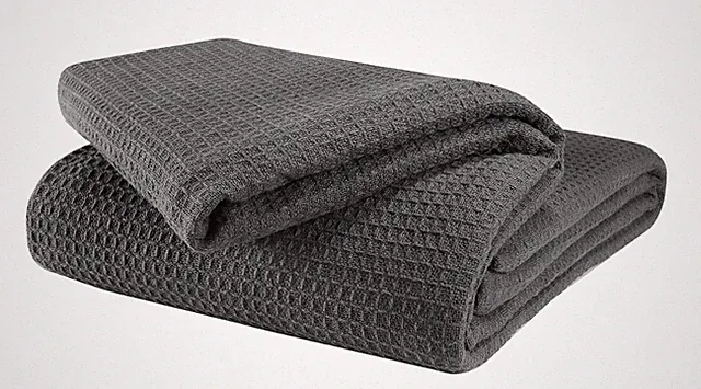 100% Cotton Thermal Bed Blanket, Twin Size, Soft Waffle, All Season, Charcoal