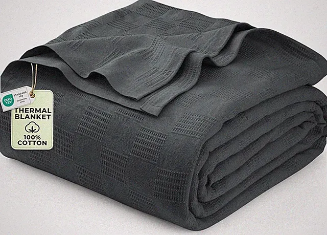 100% Cotton Thermal Blanket Smoke Gray King Size Soft,Lightweight,(90x108 Inches