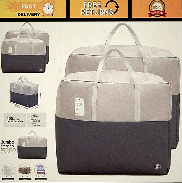 105L Clothing Storage Bags, 2pcs Comforter Storage Bags for Blankets and