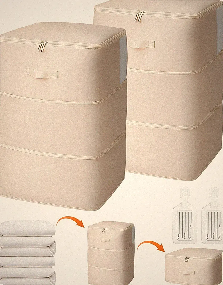 2-Pack Beige Compression Storage Bags for Blankets and Bedding, 204L Capacity