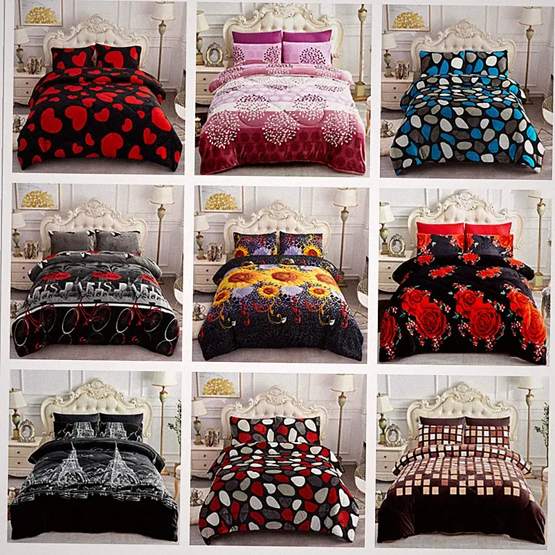 3 Piece Sherpa Blankets Warm Reversible Borrego Blanket Set Comforter King Queen