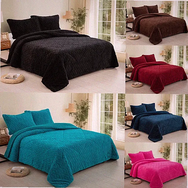3Pcs solid Fluffy Sherpa Set Knitted Borrego Bed Blanket ( free shipping)