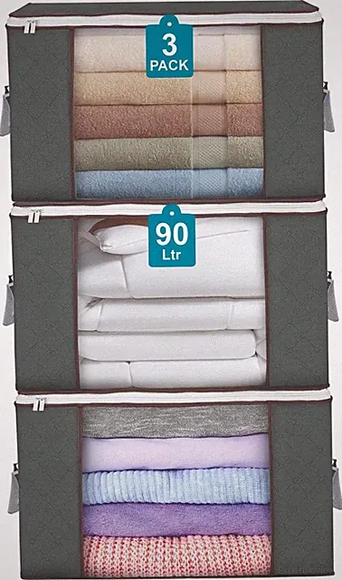 90L Large Storage Bags for Clothes,Blanket and Comforter, 3 Pack Foldable Clo...