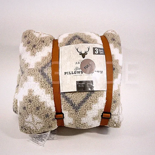 Artemis Full Sherpa Blanket With Pillows Throw Set 3pc Gift New