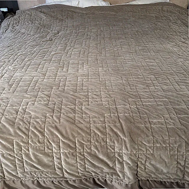 Blanket Fieldcrest Luxury Velour Cotton Quilted Satin Trim 88x95” Queen Taupe