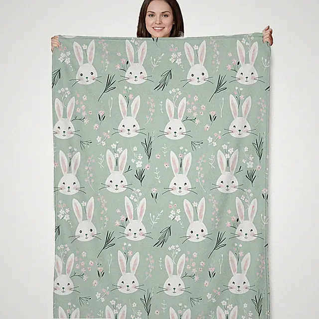 Bunny Rabbit Blanket Gifts - Cute Bunny and Floral Soft Fleece Throw Blankets...