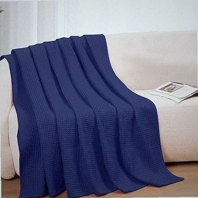 Cotton Blanket Queen Size Waffle Weave Soft Lightweight Breathable Bed