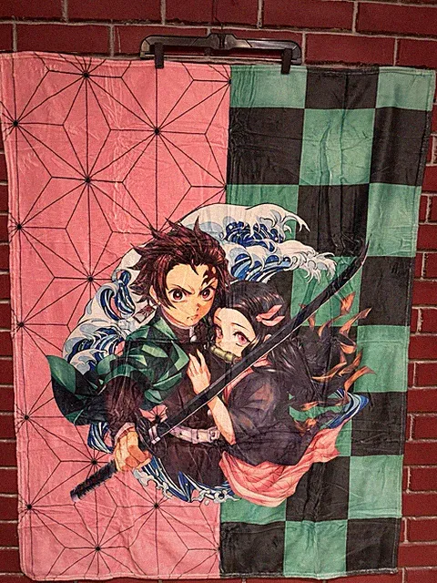 Demon Slayer Tanjiro & Nezuko Soft One Sided Blanket New W/O Tag 49” L x 39” W