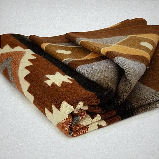 EXTRA LARGE THICK SOFT & WARM ALPACA WOOL BLANKET 90x76" AZTEC GEOMETRIC PATTERN