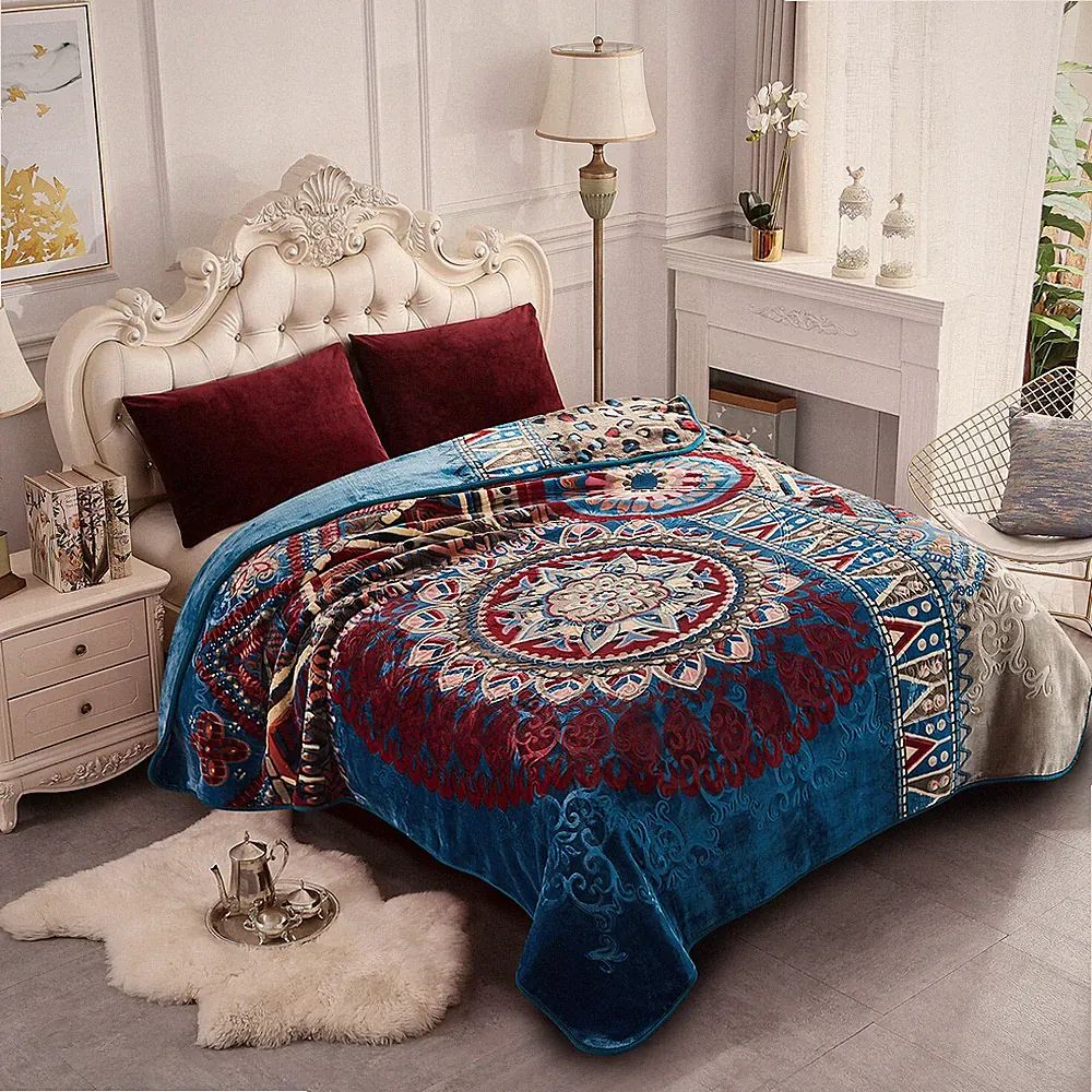 King Size Heavy Mink Blanket Soft Reversible Bohemian Bed Blankets 9lbs 85"x95"