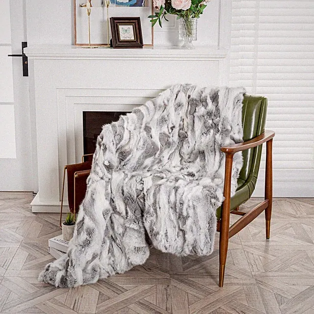 Luxury Soft Real Rabbit Fur Throw Warm Large Sofa Bedspread Blanket 55.1"x62.9"
