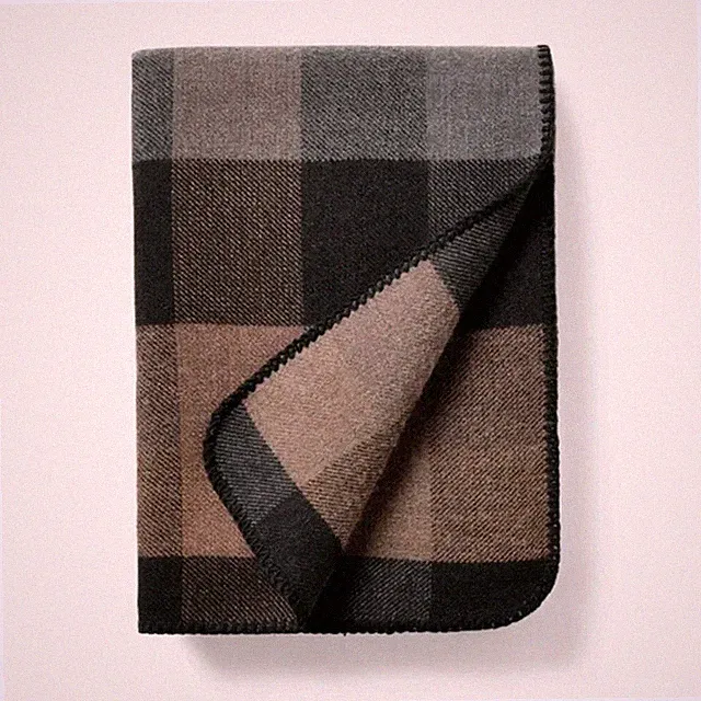 New Woolrich X Target Wool Blend Throw Blanket Neutral Plaid Check