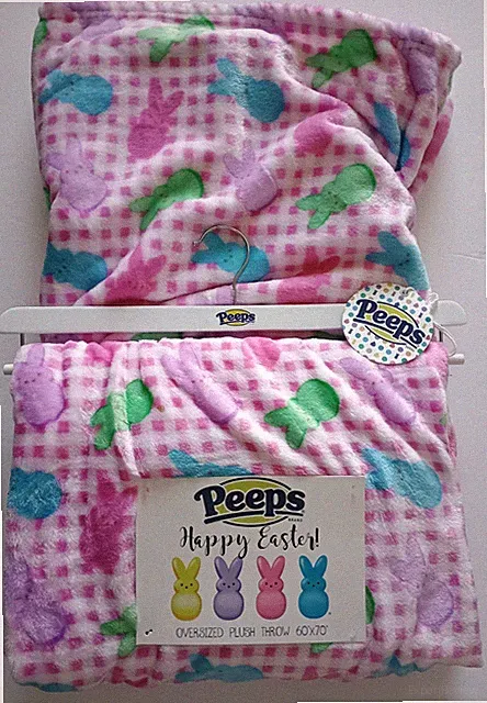 Peeps Bunny Rabbit Happy Easter Oversized Pink White Soft Plush Throw Blanket 1