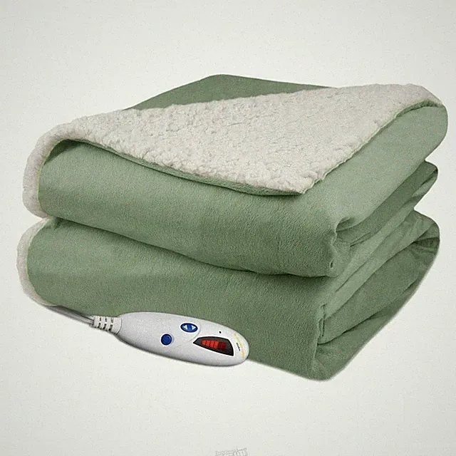 Pure Warmth Velour Sherpa Electric Heated Warming Throw Blanket Sage