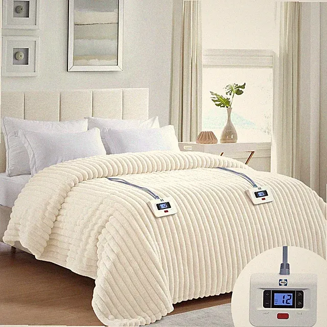 Sealy Electric Blanket Queen Flannel Sherpa Heated Reversible Beige 84x90