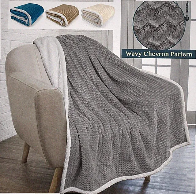 Sherpa Flannel Fleece Reversible Blanket Soft Cozy Warm Throw for Sofa Couch Bed
