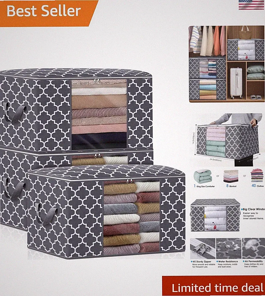 Storage Bags, Large Blanket Clothes Organization and Storage Containers for B...