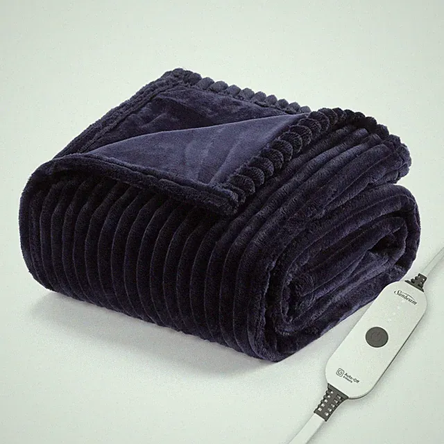 Sunbeam Royal Posh Velvet Heated Throw Electric Blanket 50" x 60" - Admiral Blue