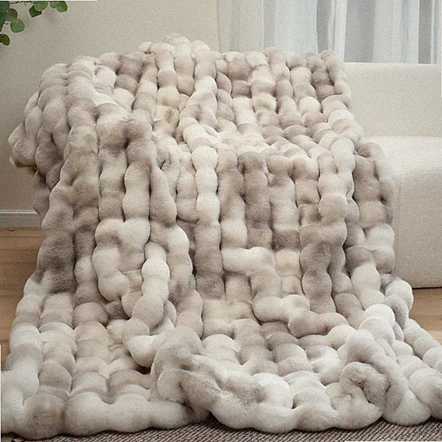 Super Comfort Oversized Warm Thick 1000GSM Luxury Plush Rabbit Faux Fur Throw Bl