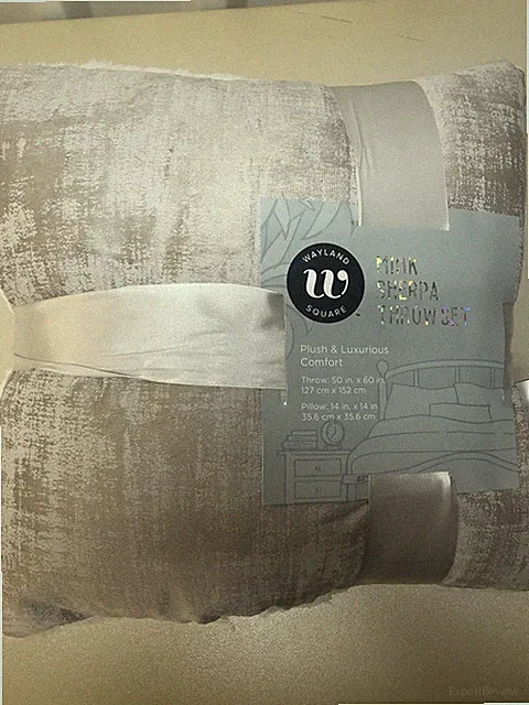 Wayland Square Mink Sherpa Throw Blanket Set w/ Pillow - Soft - 50x60in